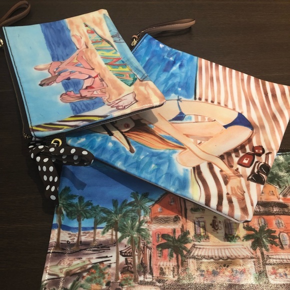 Set of 3 Henri Bendel Beach Watercolor Pouches - Picture 3 of 7